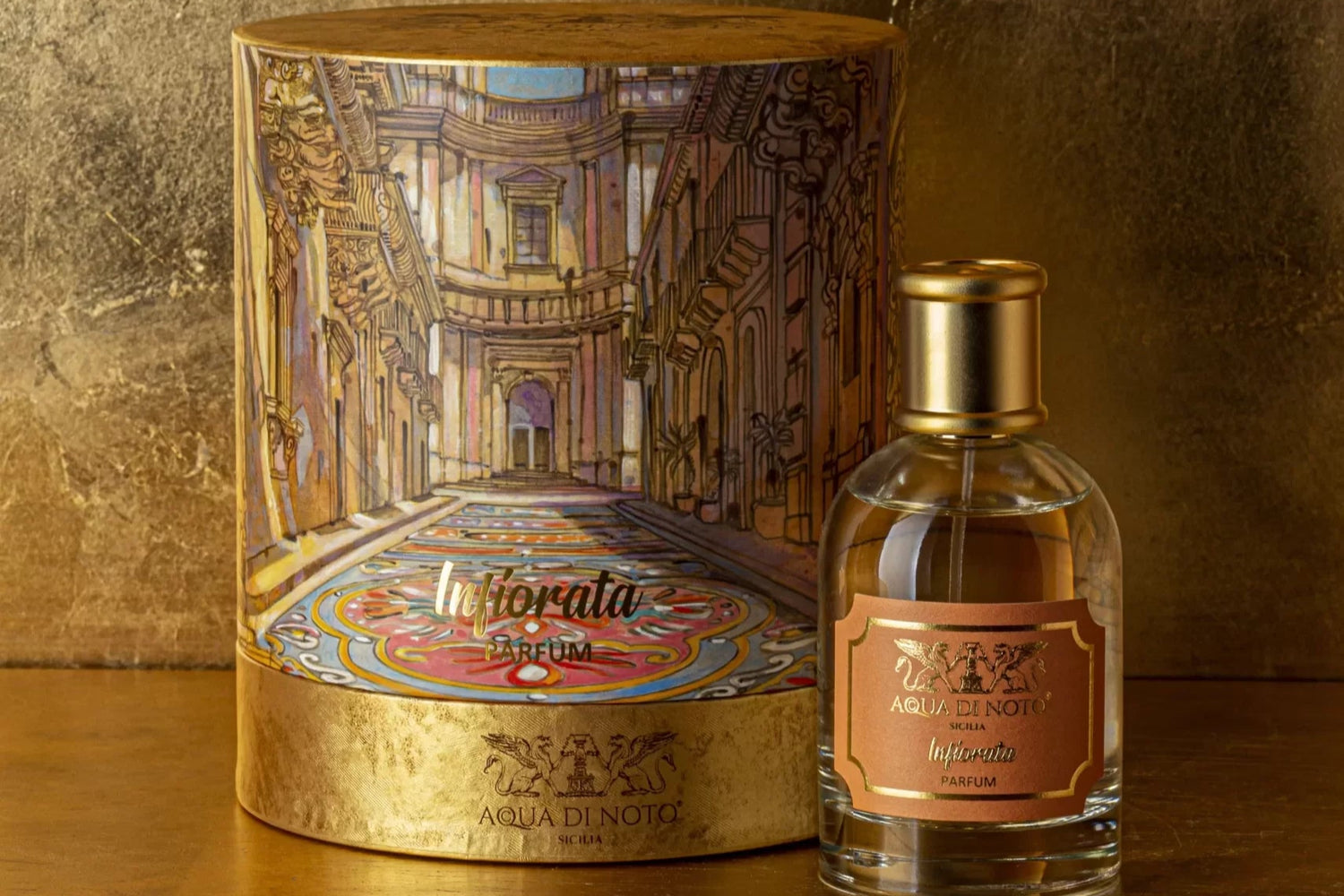 Das exklusive Parfum Infiorata der Nischenduftparfumerie Acqua di Noto mit der hochwertigen und handgefertigten Verpackung